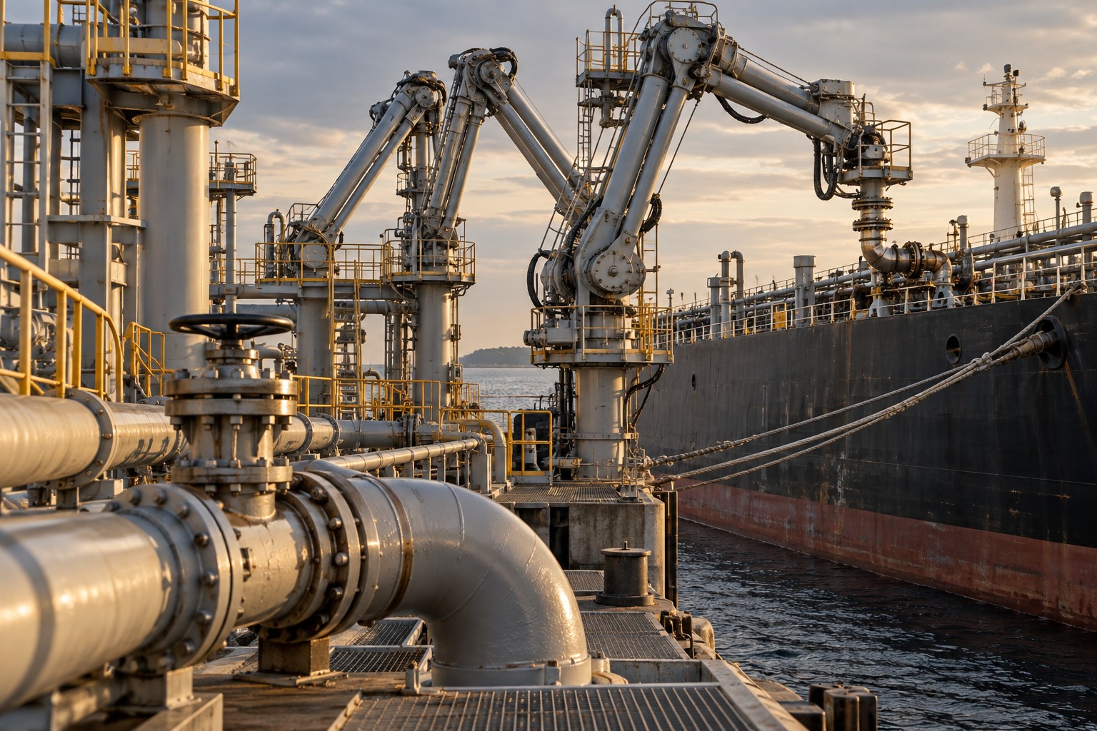 Illustrative marine fuel transfer pipes and loading infrastructure