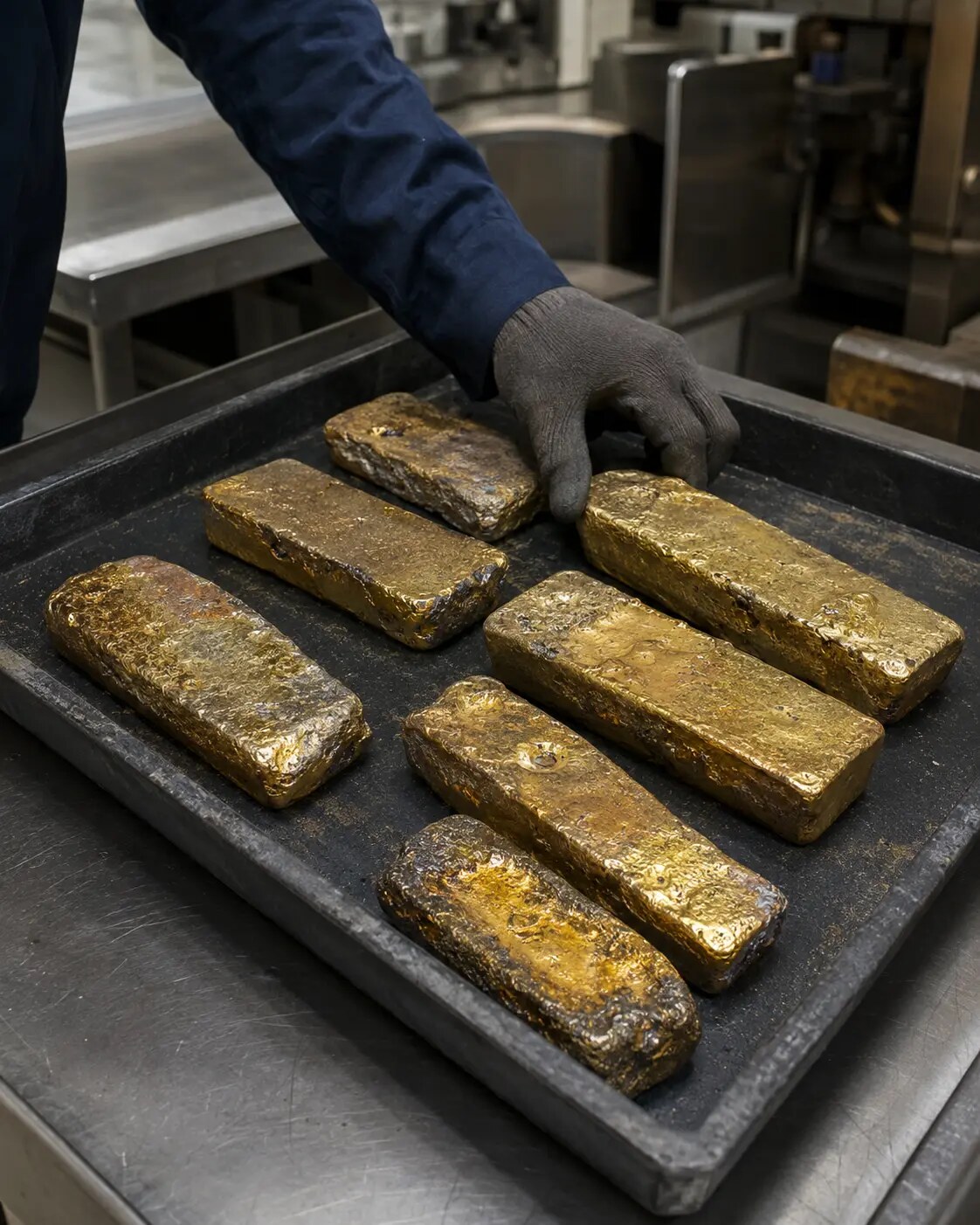 Representative gold doré bars undergoing controlled refinery intake